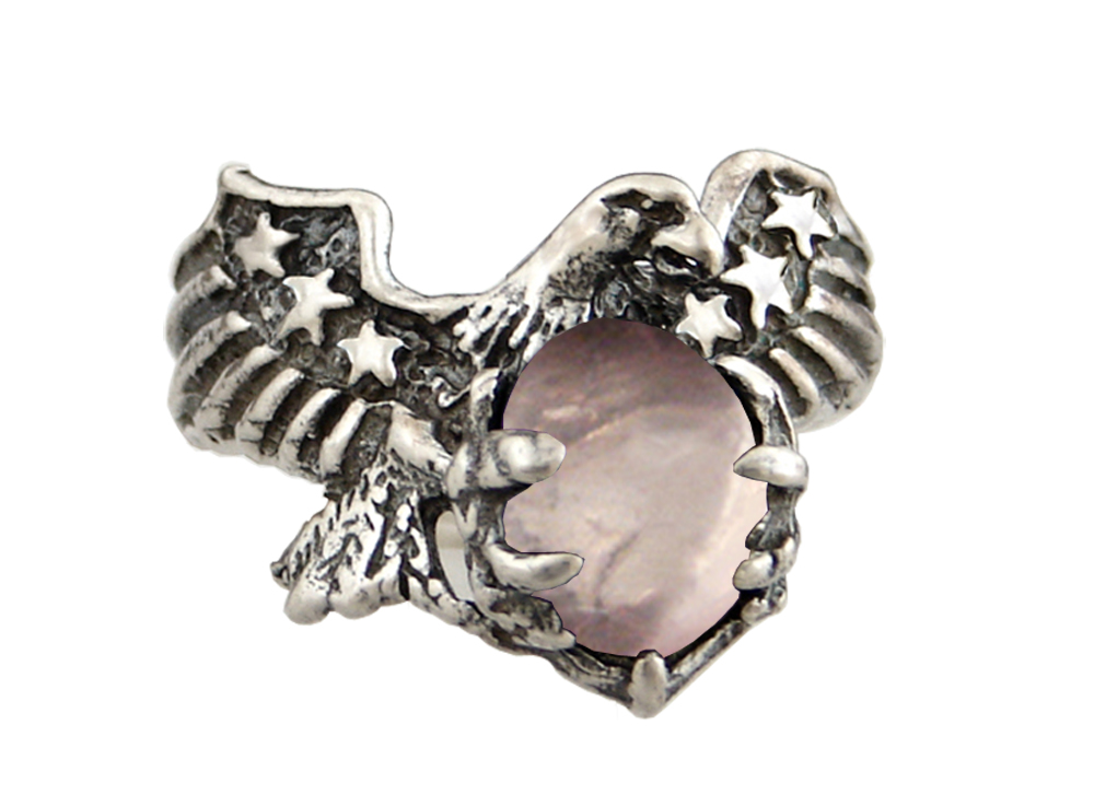 Sterling Silver American Eagle Ring With Rose Quartz Size 10